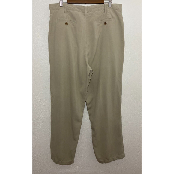 Tommy Bahama Size 38 Tan Straight Pleated Pants Men 100% Silk Chino Relax Casual - Picture 4 of 7
